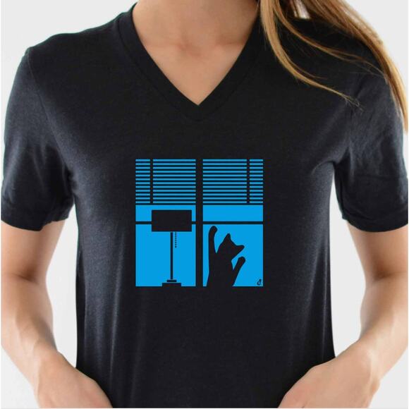 CatLadyBox Cat Lover Cat In Window Black Unisex Crewneck Graphic Tee Medium - Picture 5 of 6